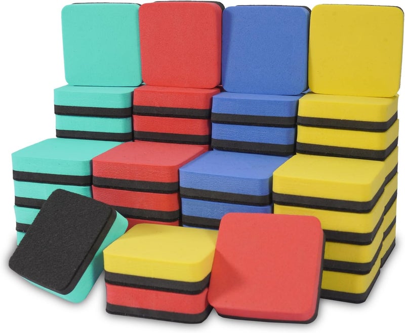 SITHON ممحاة مغناطيسية للتخطيط الجاف، ممحاة صغيرة للسبورة البيضاء لوازم العودة إلى المدرسة، وسادات تنظيف للسبورة السوداء للفصول الدراسية، المكتب، المنزل، 4 ألوان، 2 × 2 بوصة (48 عبوة) - Image 1